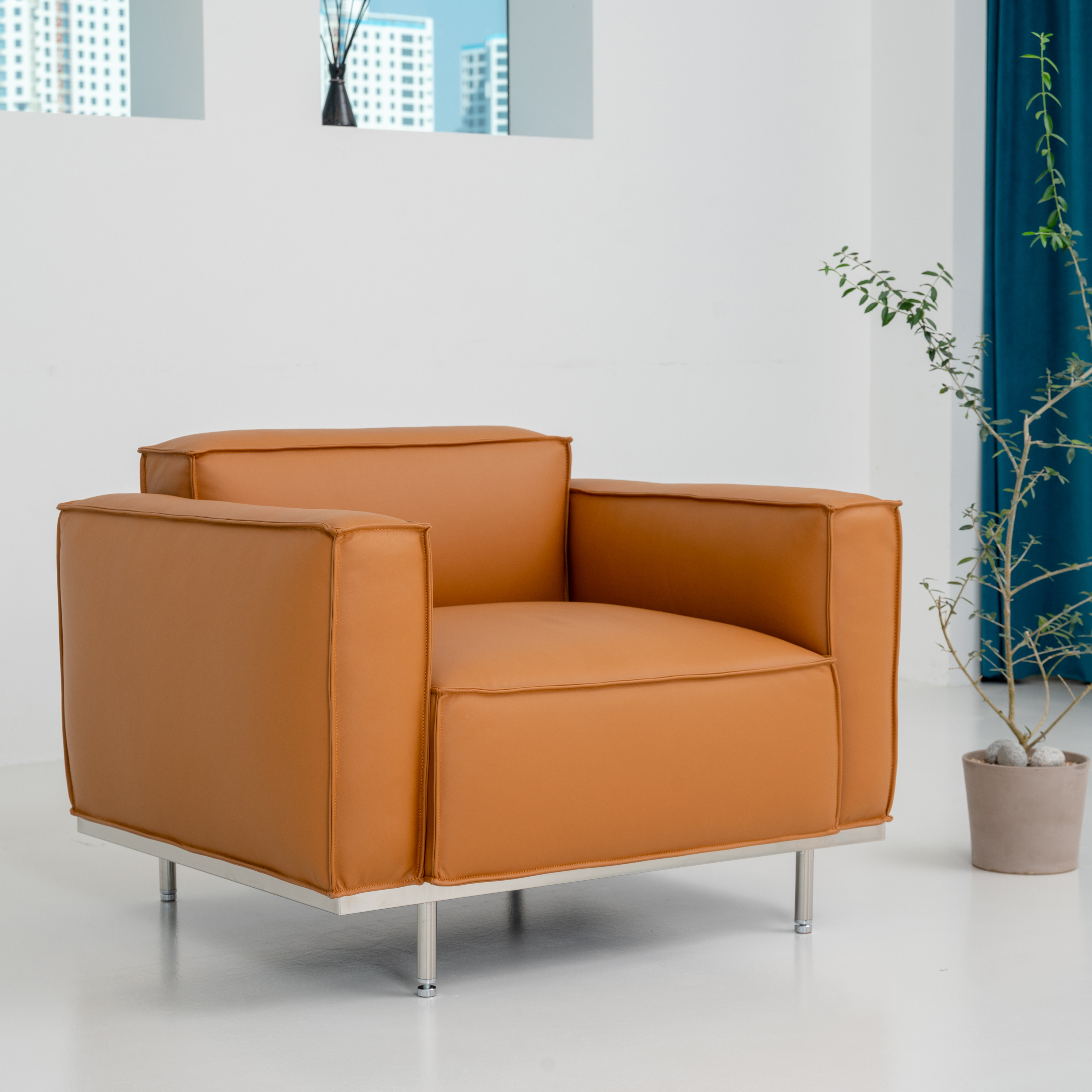 옐로우라이트 PH4 이태리 천연면피 통가죽 모듈쇼파 1인용