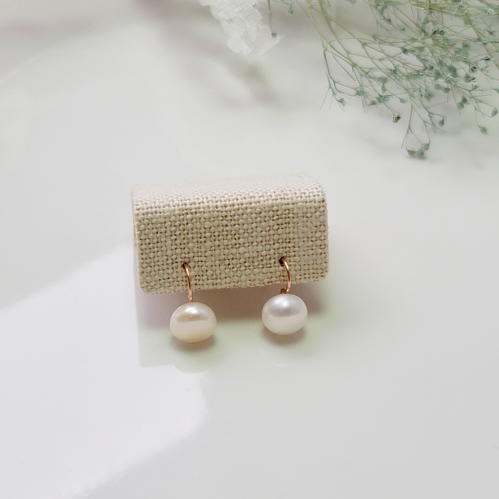 14K 심플 8미리 담수진주 고리 귀걸이 데일리귀걸이 로즈골드 여자 친구 엄마 선물