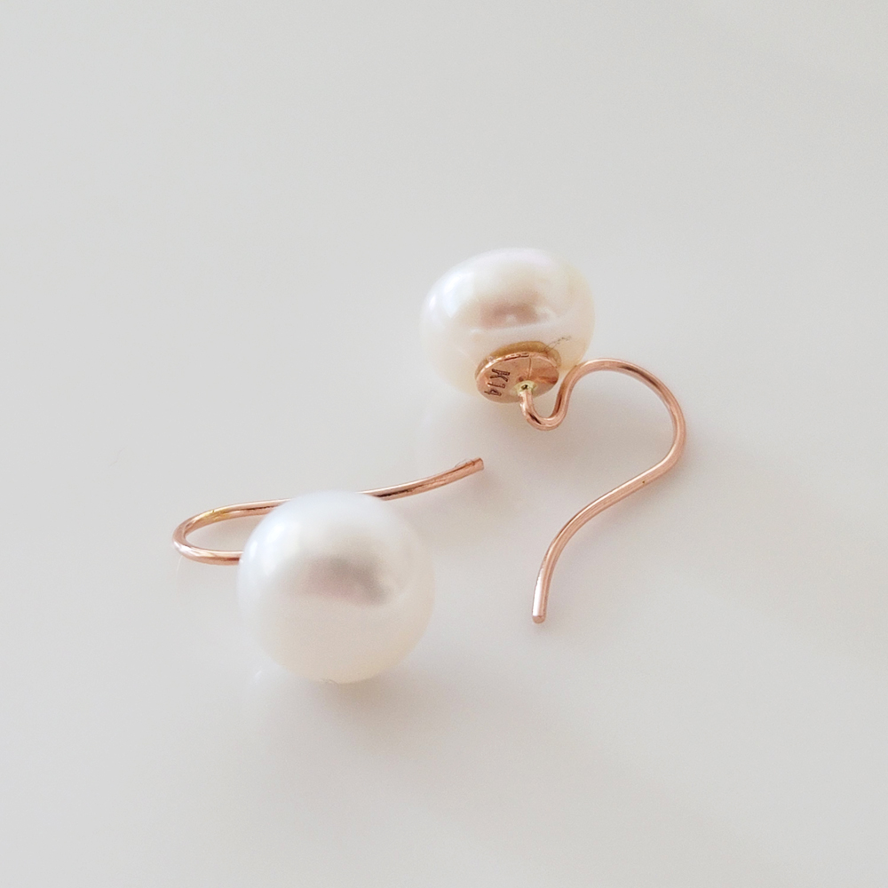 14K 심플 8미리 담수진주 고리 귀걸이 데일리귀걸이 로즈골드 여자 친구 엄마 선물