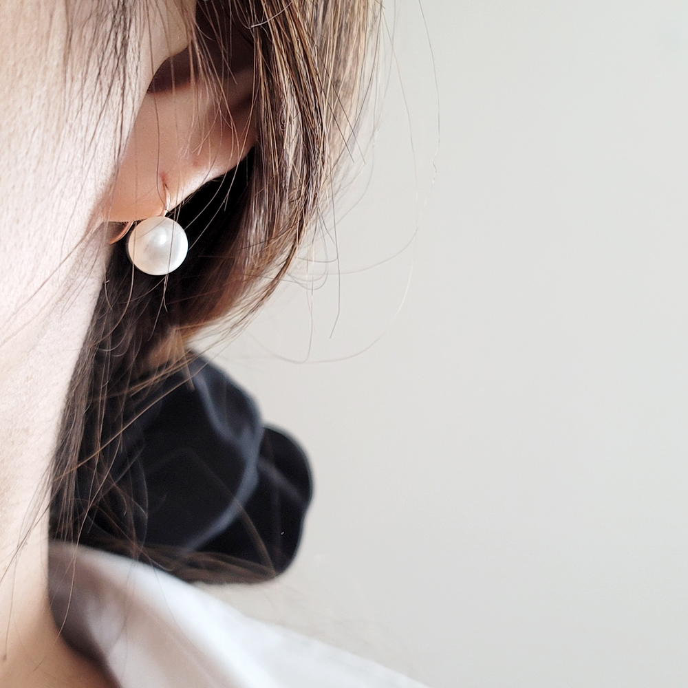 14K 심플 8미리 담수진주 고리 귀걸이 데일리귀걸이 로즈골드 여자 친구 엄마 선물