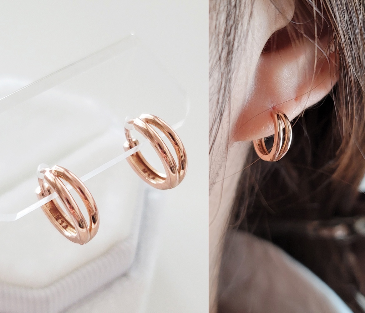 10K 14K 투링 투라인 원터치 두줄 꼬임 귀걸이 더블링 링귀걸이 여자 친구 선물