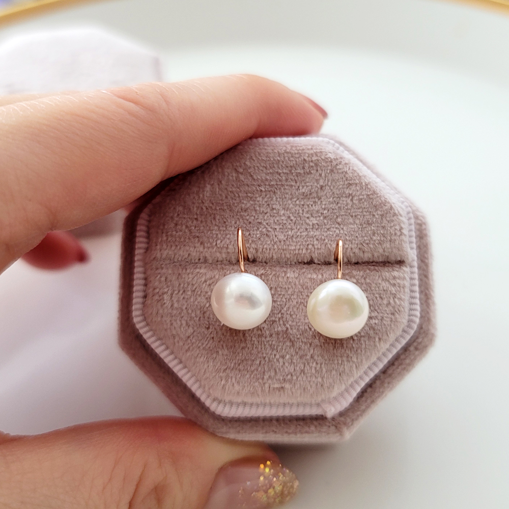 14K 심플 8미리 담수진주 고리 귀걸이 데일리귀걸이 로즈골드 여자 친구 엄마 선물