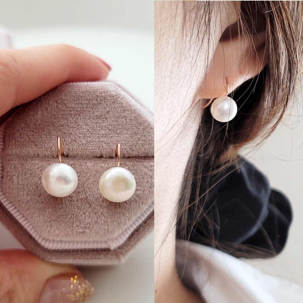 14K 심플 8미리 담수진주 고리 귀걸이 데일리귀걸이 로즈골드 여자 친구 엄마 선물