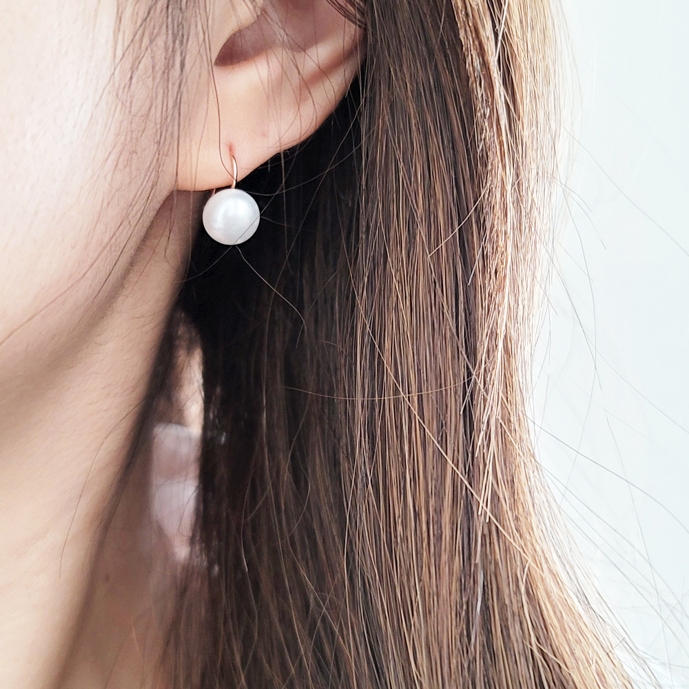 14K 심플 8미리 담수진주 고리 귀걸이 데일리귀걸이 로즈골드 여자 친구 엄마 선물