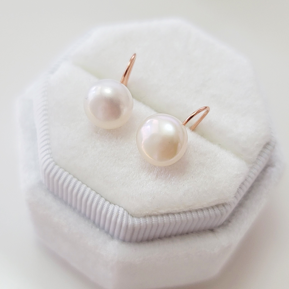 14K 심플 8미리 담수진주 고리 귀걸이 데일리귀걸이 로즈골드 여자 친구 엄마 선물