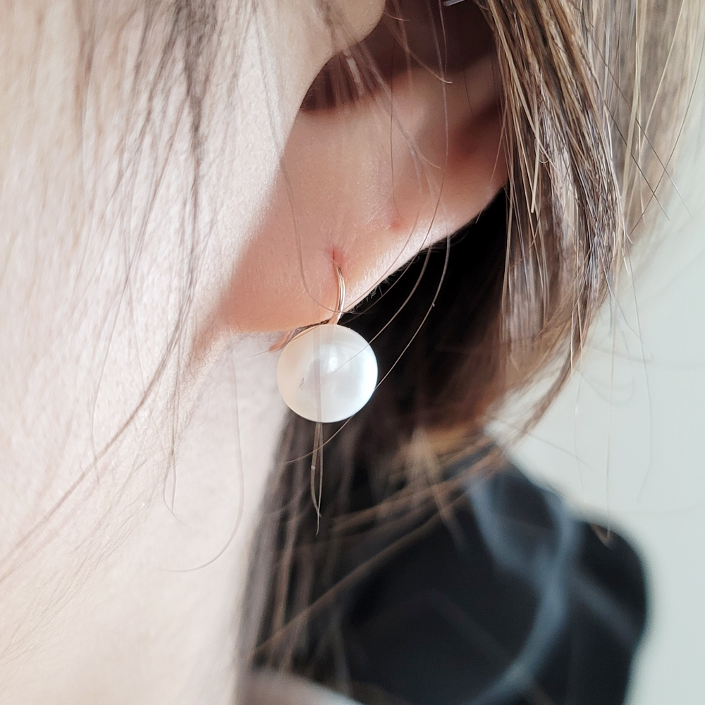 14K 심플 8미리 담수진주 고리 귀걸이 데일리귀걸이 로즈골드 여자 친구 엄마 선물