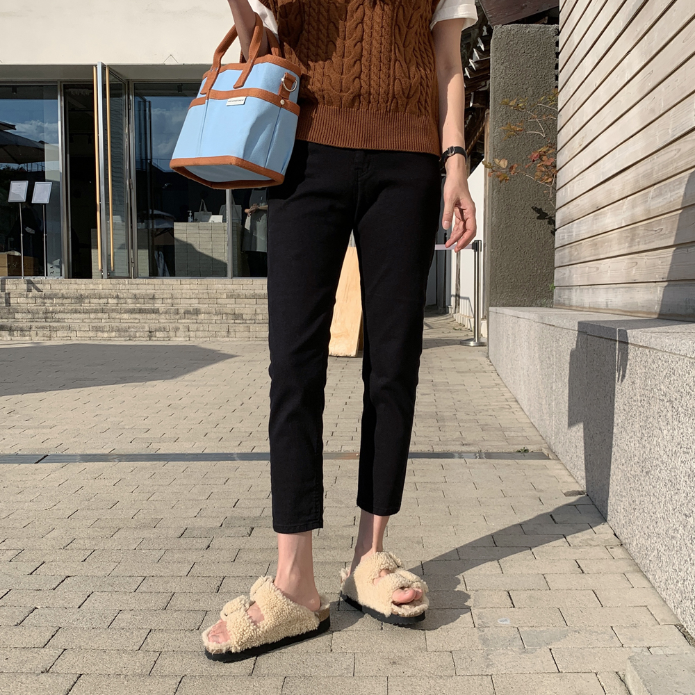 하이웨스트 여성 면바지 스판 슬림 스키니 여자 일자 팬츠 블랙 아이보리 베이지 - 상세 이미지 3