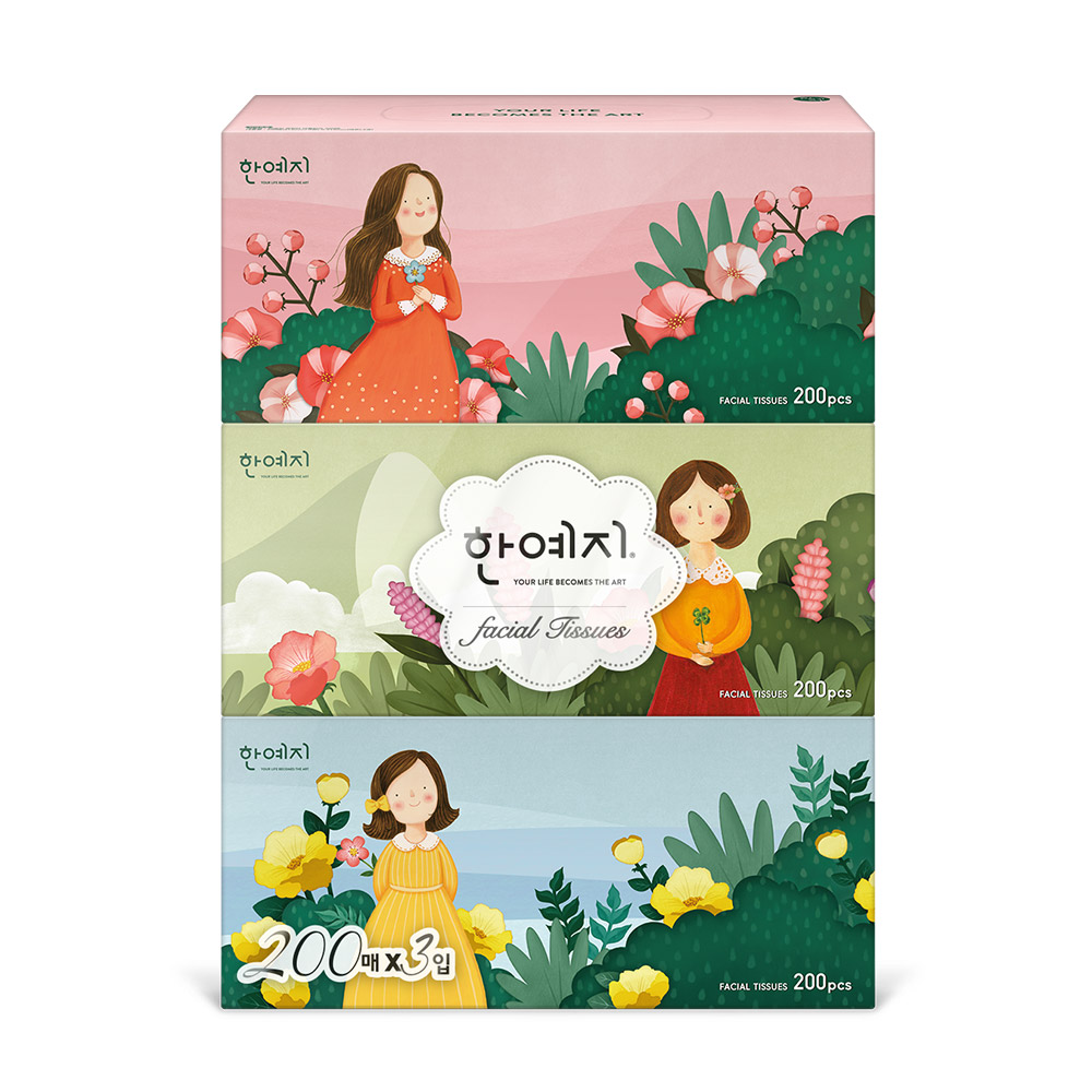 한예지 캐릭터 무형광 곽티슈 각티슈 미용티슈 200매 3입 1팩 - 상세 이미지 3