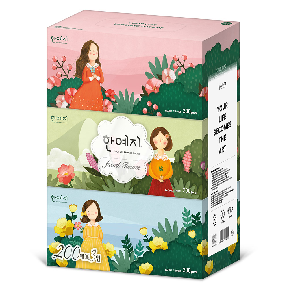 한예지 캐릭터 천연펄프 곽티슈 각티슈 미용티슈 200매 3입 4팩 - 상세 이미지 2