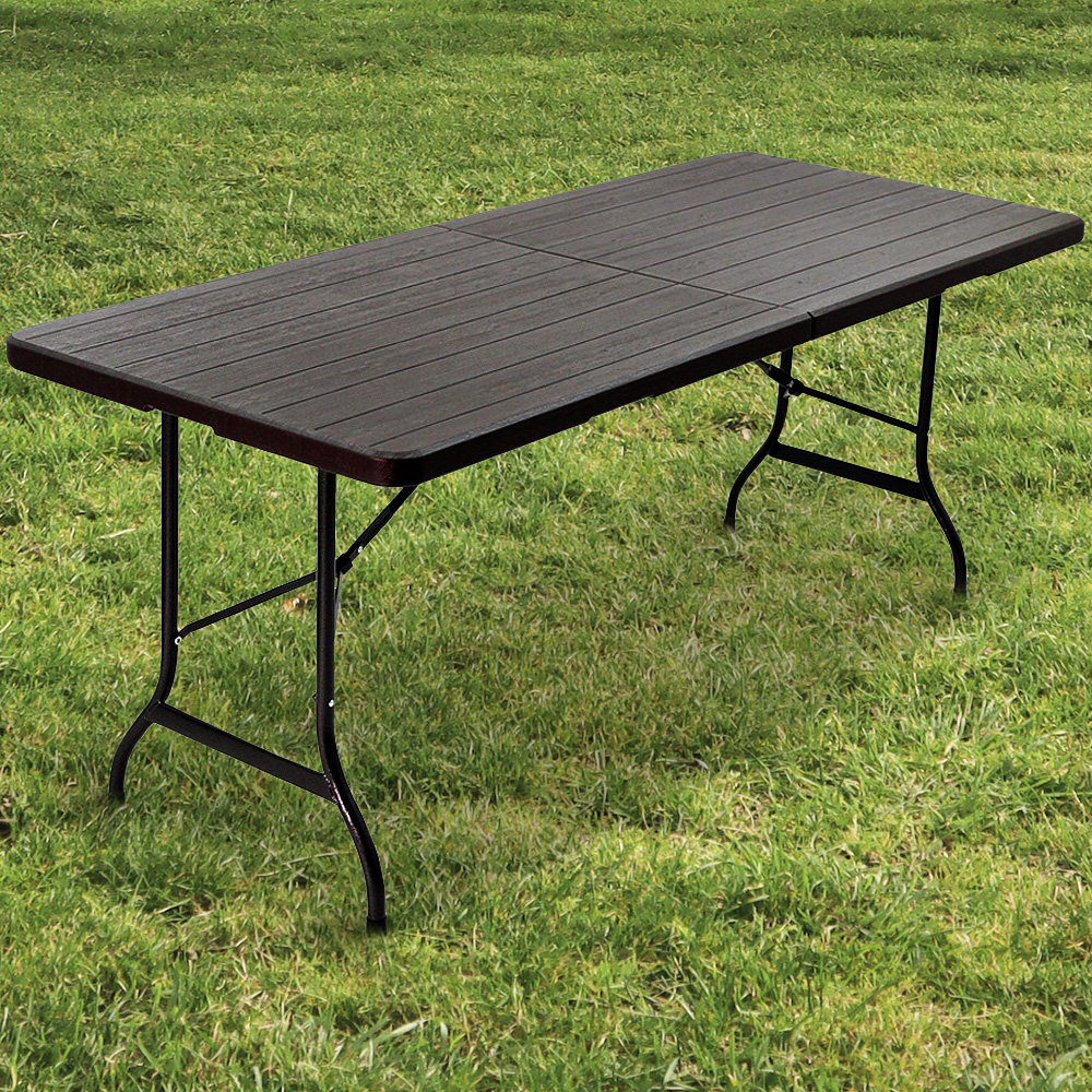 로티캠프 브로몰딩 간이 접이식 테이블 1800 + 의자 6개 세트 다크브라운