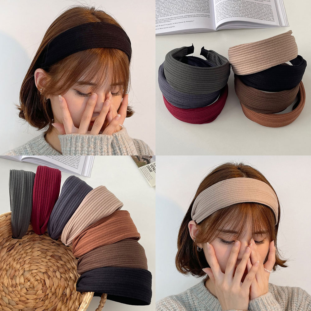 편안한 베이직 무지 골지 넓은 머리띠 와이드 두꺼운머리띠 헤어밴드 - 상품 이미지