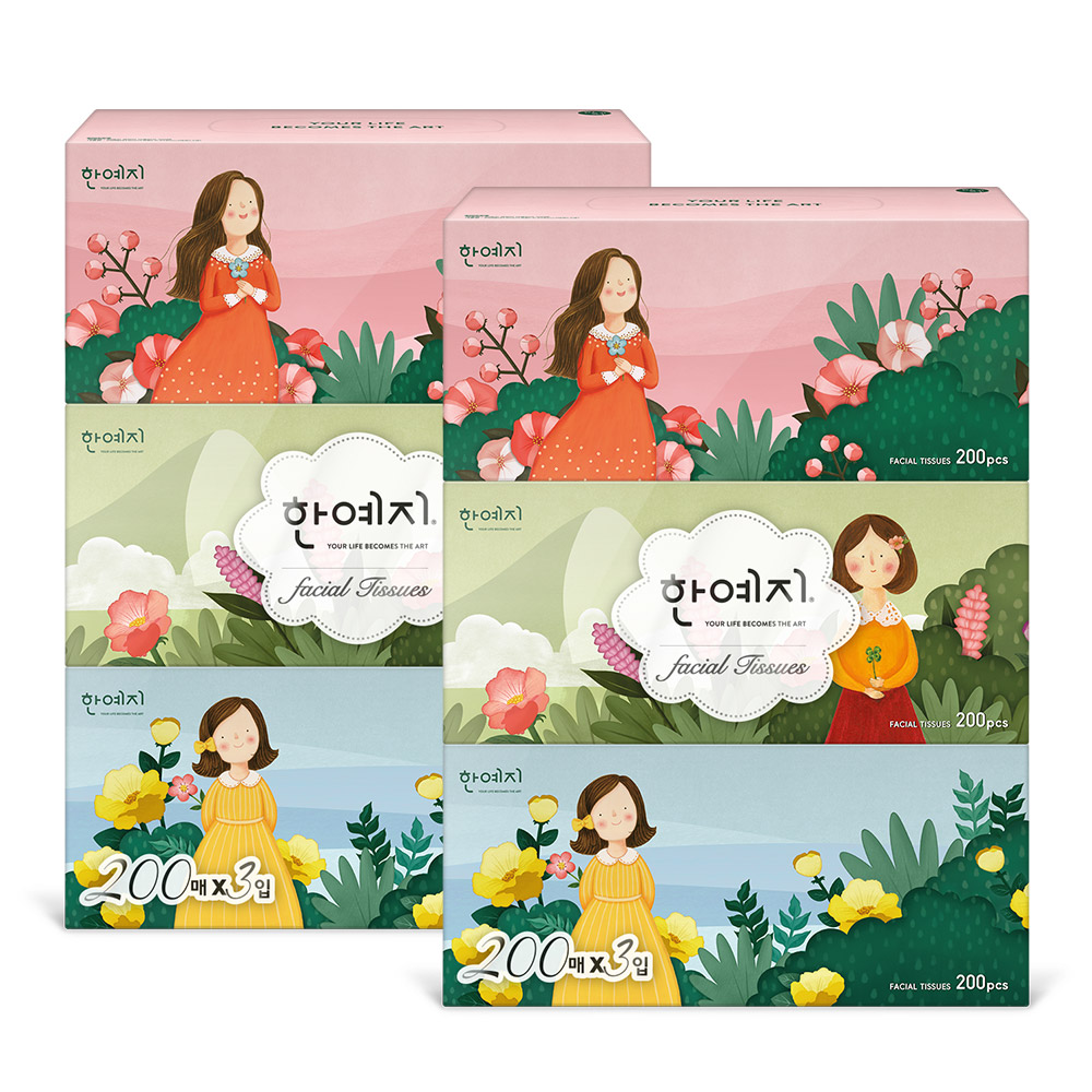 한예지 캐릭터 천연펄프 곽티슈 각티슈 미용티슈 200매 3입 2팩 - 상세 이미지 2