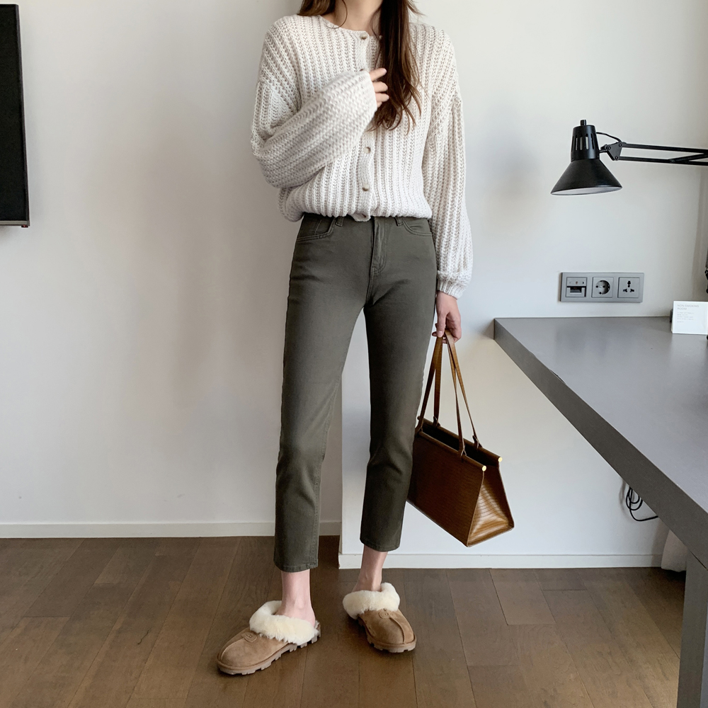 하이웨스트 여성 면바지 스판 슬림 스키니 여자 일자 팬츠 블랙 아이보리 베이지 - 상세 이미지 4