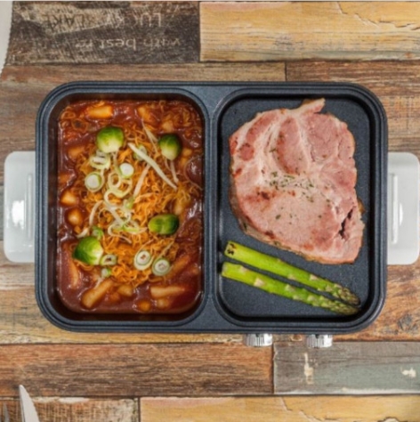 Domus 멀티 전기 그릴 소형 반반 그릴팬 가정용 캠핑 미니 두판 전기후라이팬