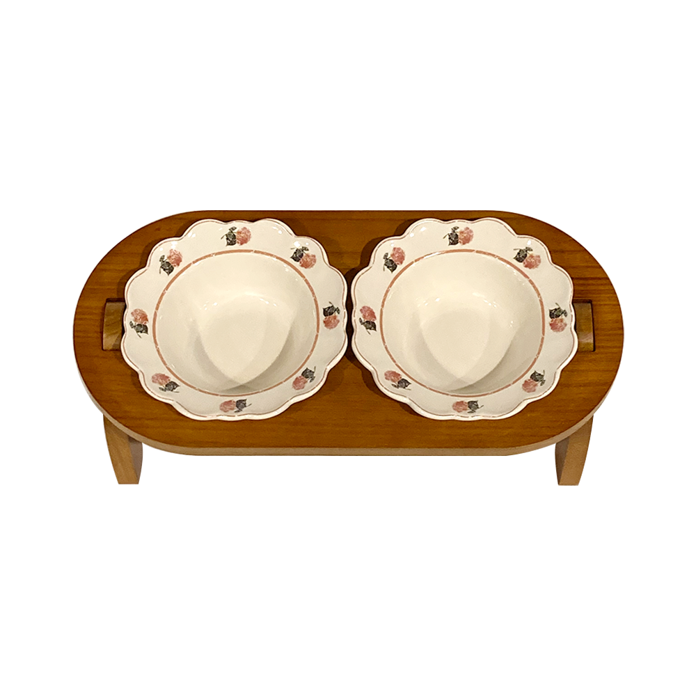 가티가티 고양이식기 강아지밥그릇 식탁 1구식기세트 빈티지로즈 이미지 4