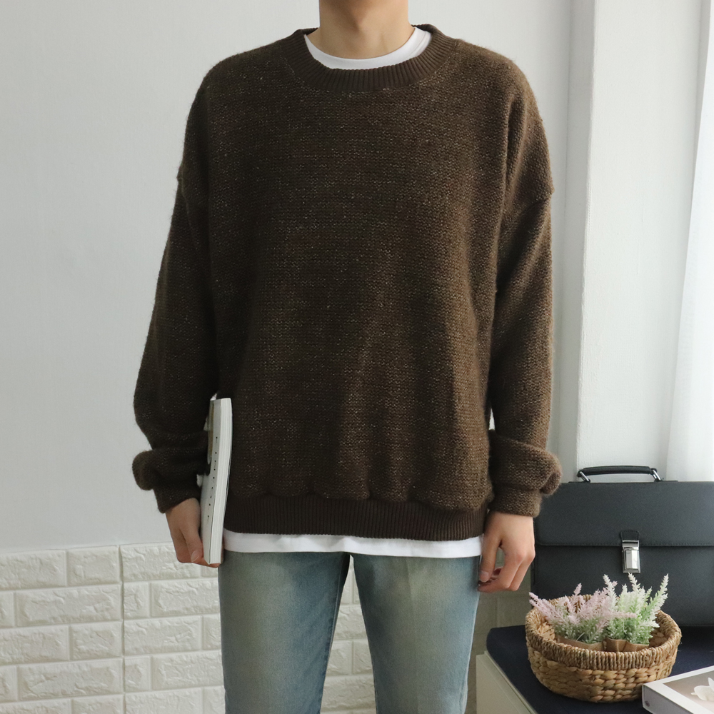 두툼한 울 기모 오버핏 워싱 부드러운 소프트 스판 시보리 골지 니트맨투맨티셔츠 이미지 2