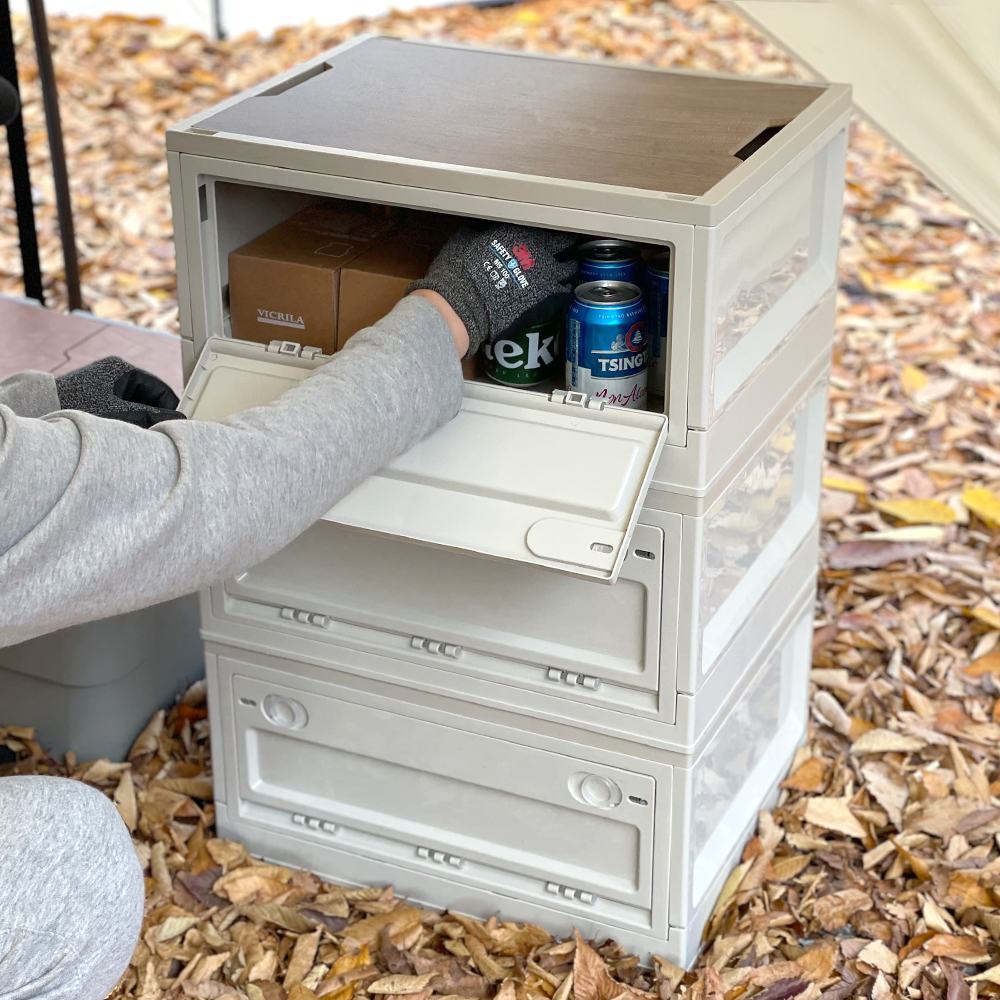 오베르 캠핑 박스 우드상판 폴딩박스 수납박스 카고 오픈형