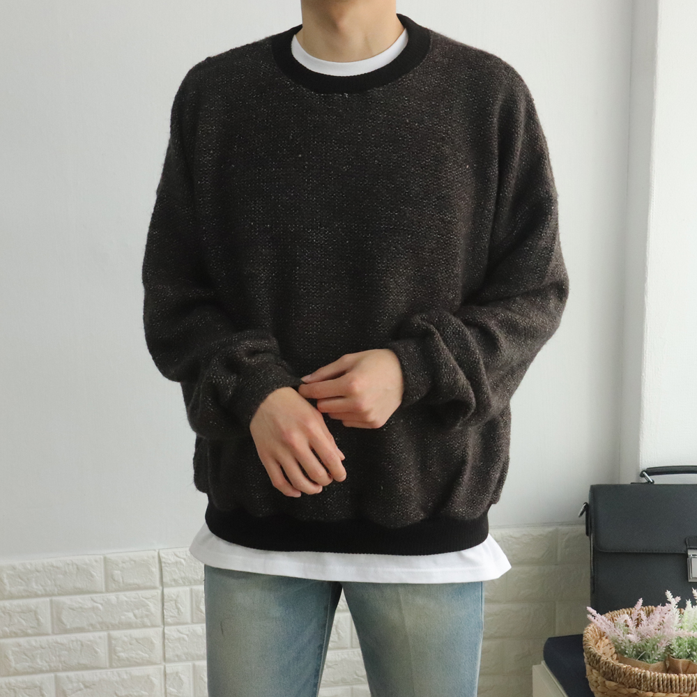 두툼한 울 기모 오버핏 워싱 부드러운 소프트 스판 시보리 골지 니트맨투맨티셔츠 이미지 3