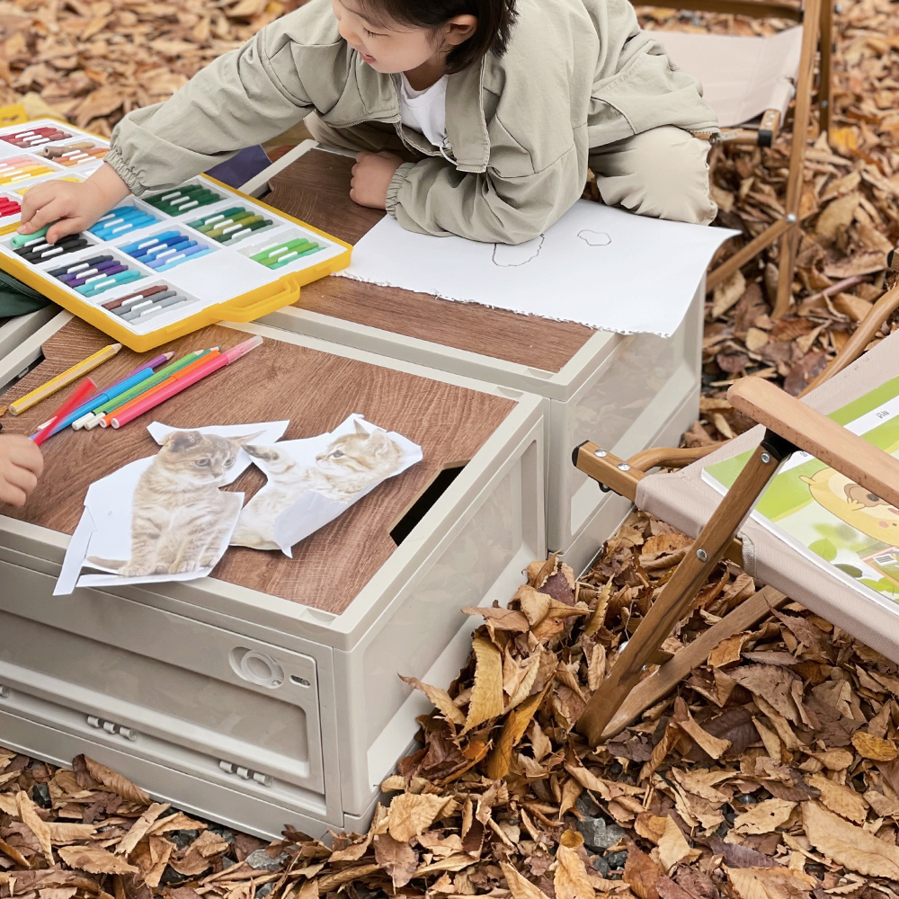 오베르 캠핑 박스 우드상판 폴딩박스 수납박스 카고 오픈형