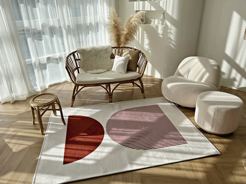 러그 no8 레드 아치 스트라이프 반원포인트 사계절 카페트 단모 한평 150x200cm 이미지 7