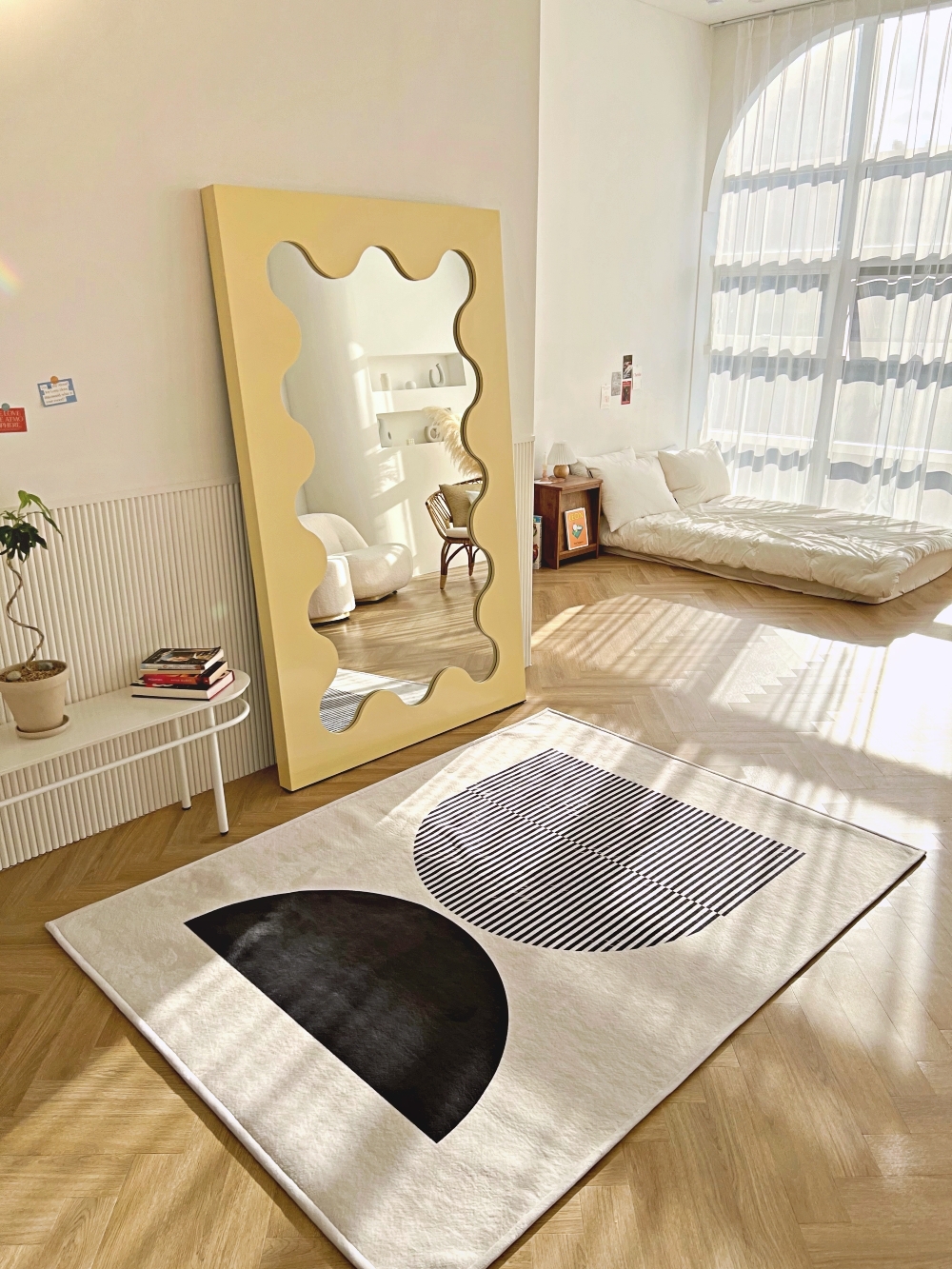 러그 no9 블랙 아치 스트라이프 반원포인트 사계절 카페트 단모 한평 150x200cm 이미지 8