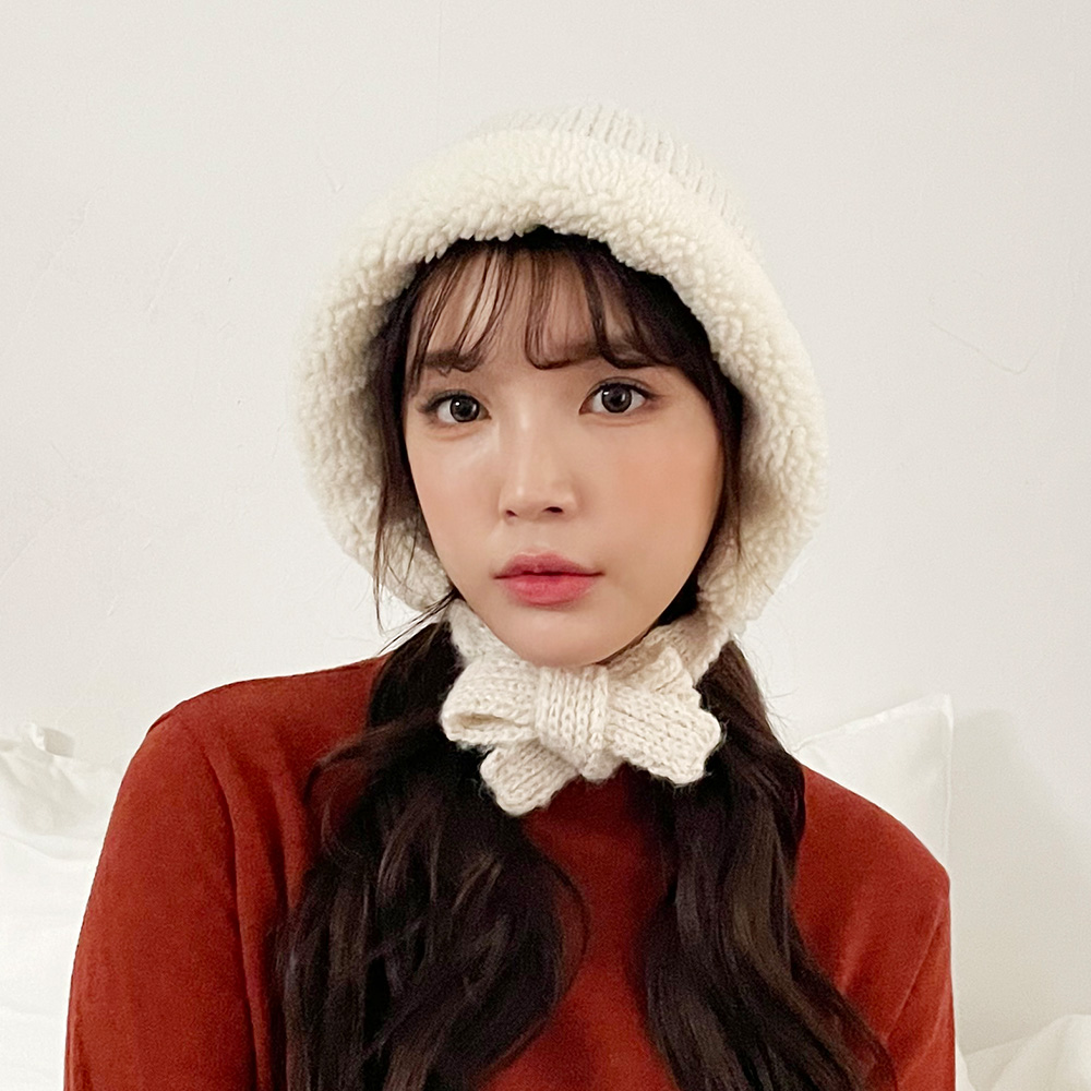 알파카 덤블 양털 니트 보넷벙거지 버킷햇 후드 모자 - 상세 이미지 4