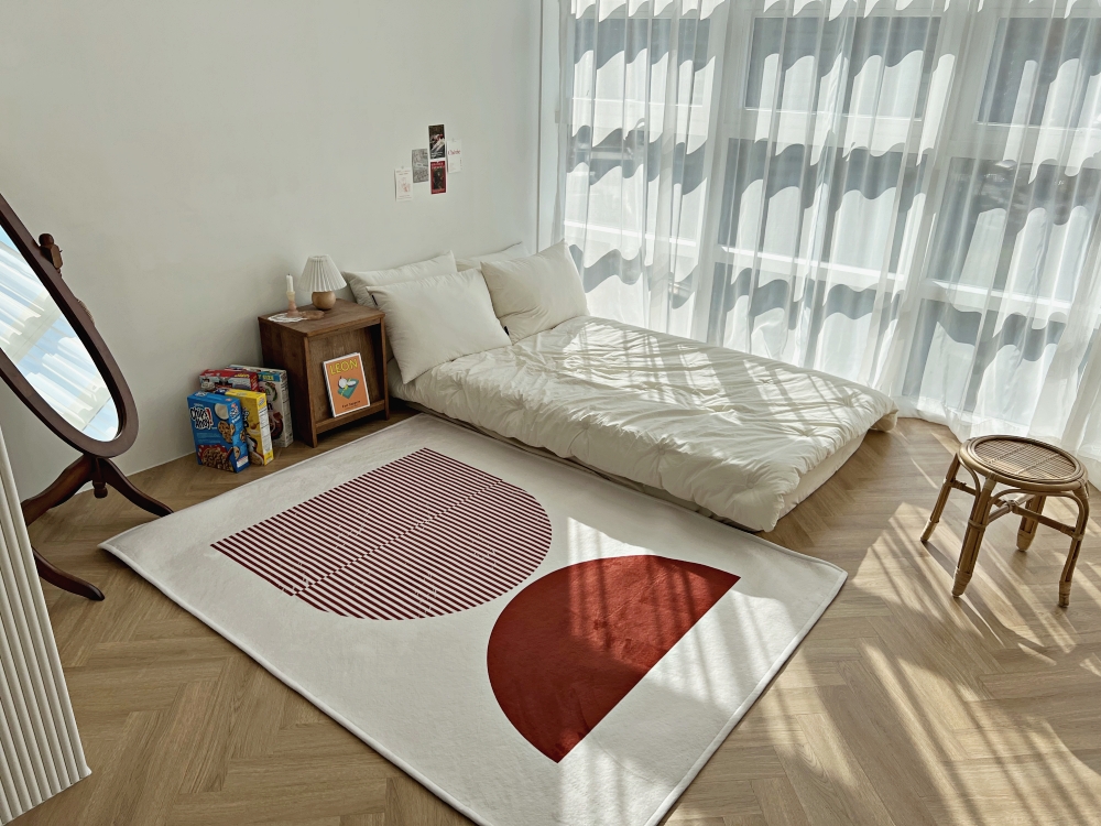 러그 no8 레드 아치 스트라이프 반원포인트 사계절 카페트 단모 한평 150x200cm - 상세 이미지 3