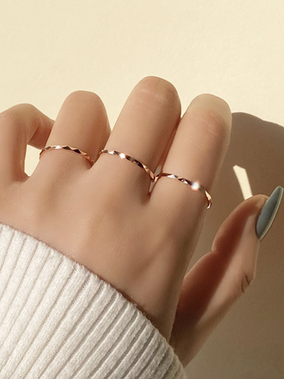 (무배/실버925) 14k 로즈골드 다이아 컷팅 레이어드 실반지 - 메인 이미지