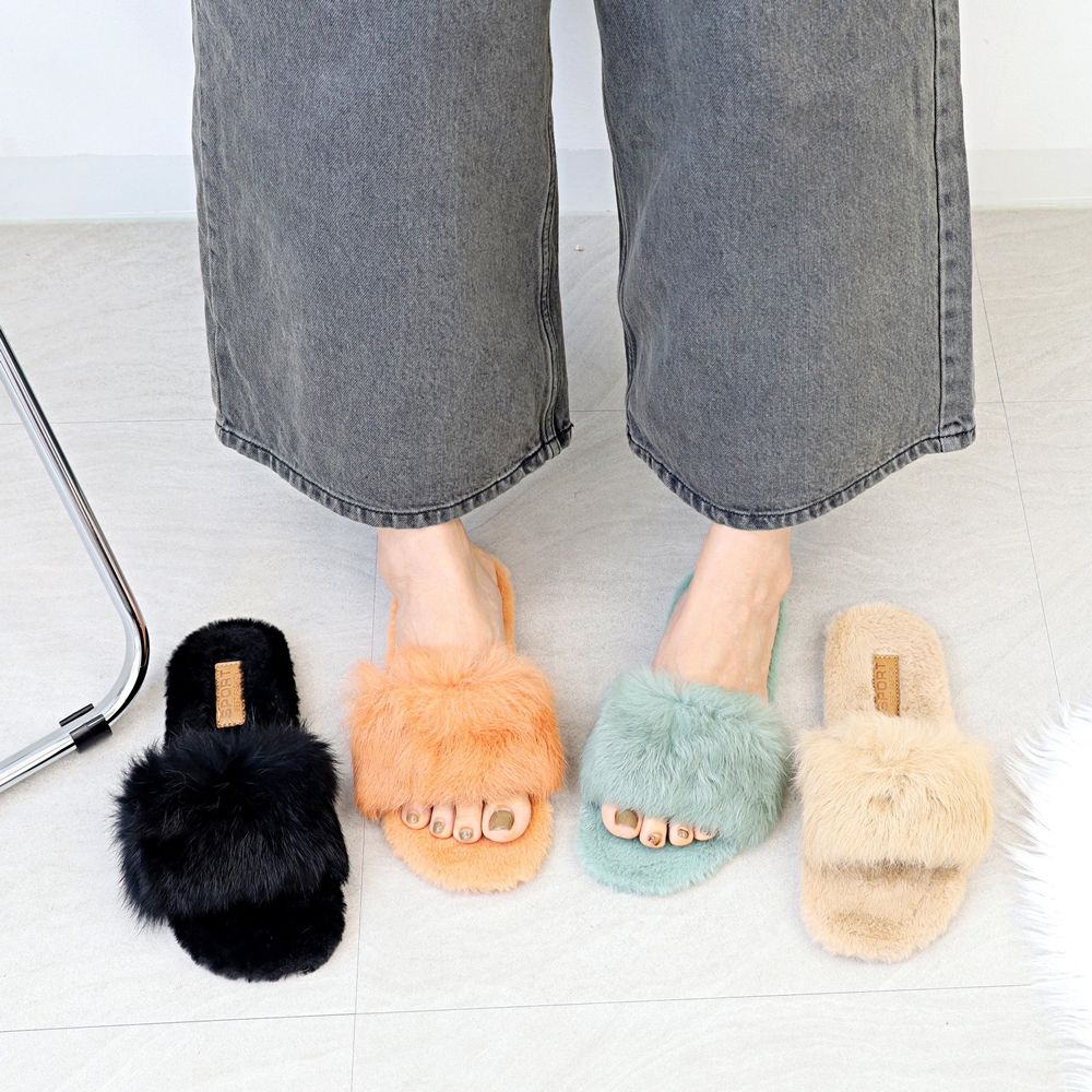 겨울 털슬리퍼 토끼털 퍼 밍크 사무실 슬리퍼 실내화 크로스 베이지