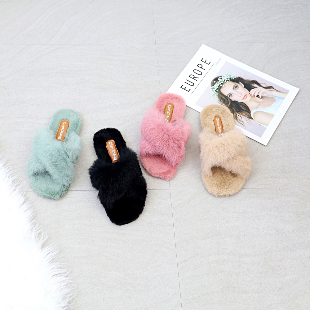 겨울 털슬리퍼 토끼털 퍼 밍크 사무실 슬리퍼 실내화 크로스 베이지