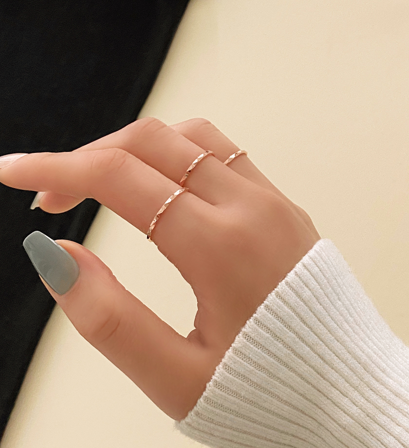 (무배/실버925) 14k 로즈골드 다이아 컷팅 레이어드 실반지 이미지 8