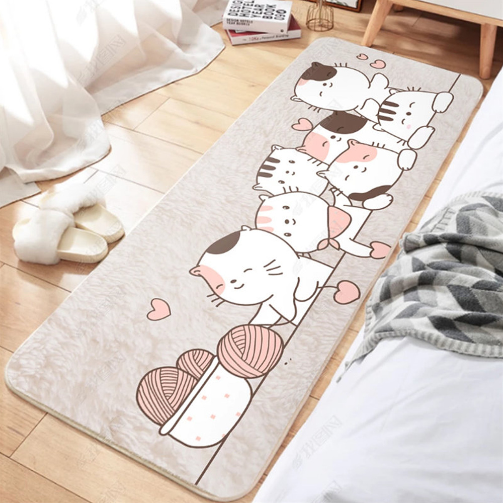 귀여운 고양이 캐릭터 긴 러그 침대 사이드 카페트 홈 사계절