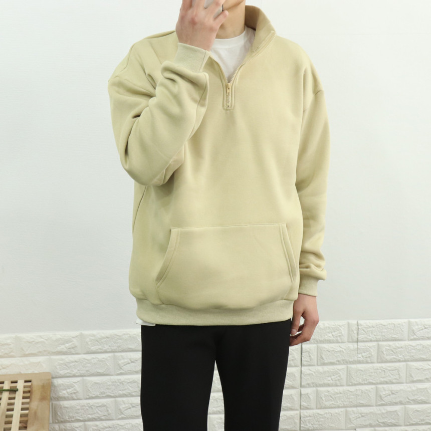 1+1 스트릿 캐주얼 특양면 오버핏 기모 반집업 아노락 시보리 스판 빅사이즈 맨투맨티셔츠