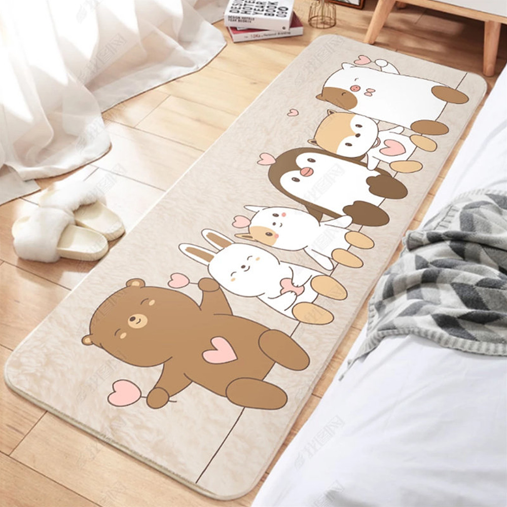 귀여운 고양이 캐릭터 긴 러그 침대 사이드 카페트 홈 사계절