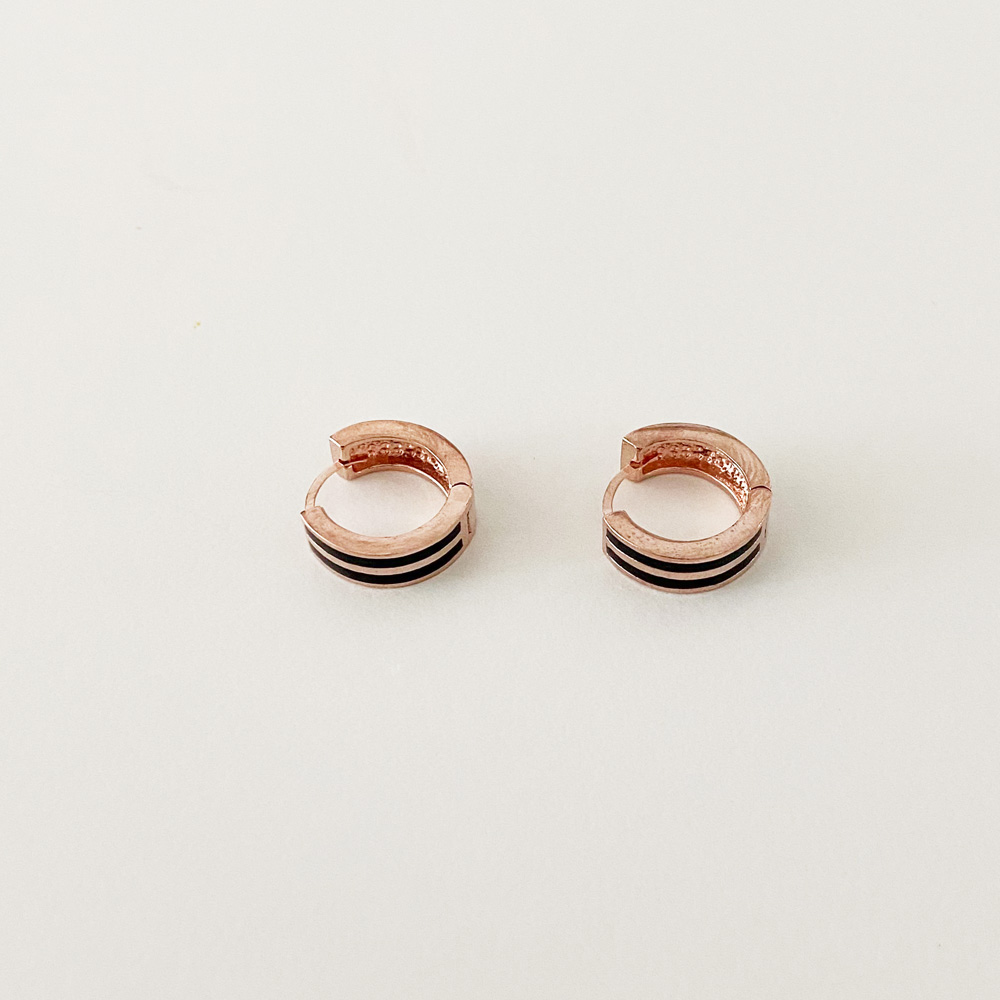 14K 금침 스텔라 2줄 오닉스 링 원터치  무알러지 골드핀 귀걸이 - 상세 이미지 4