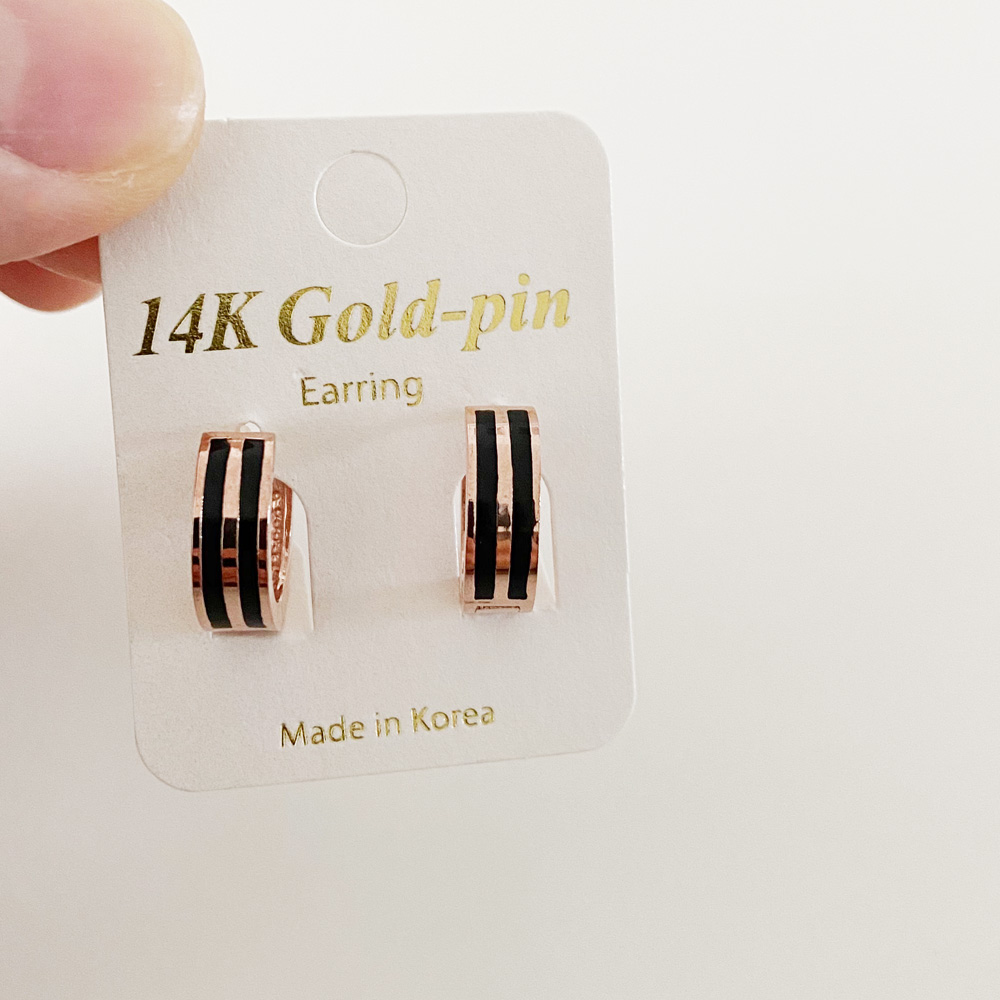 14K 금침 스텔라 2줄 오닉스 링 원터치  무알러지 골드핀 귀걸이 - 상세 이미지 3
