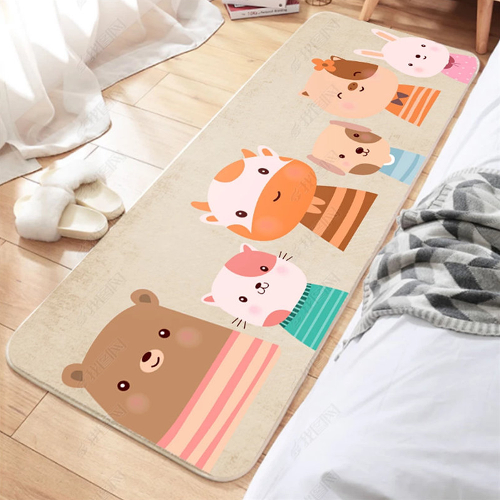 귀여운 고양이 캐릭터 긴 러그 침대 사이드 카페트 홈 사계절