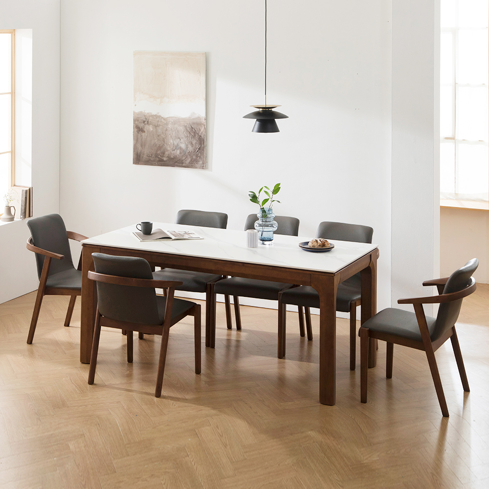 장인가구 디네트 시크 포세린 세라믹 원목 4인용 식탁세트 테이블 1300