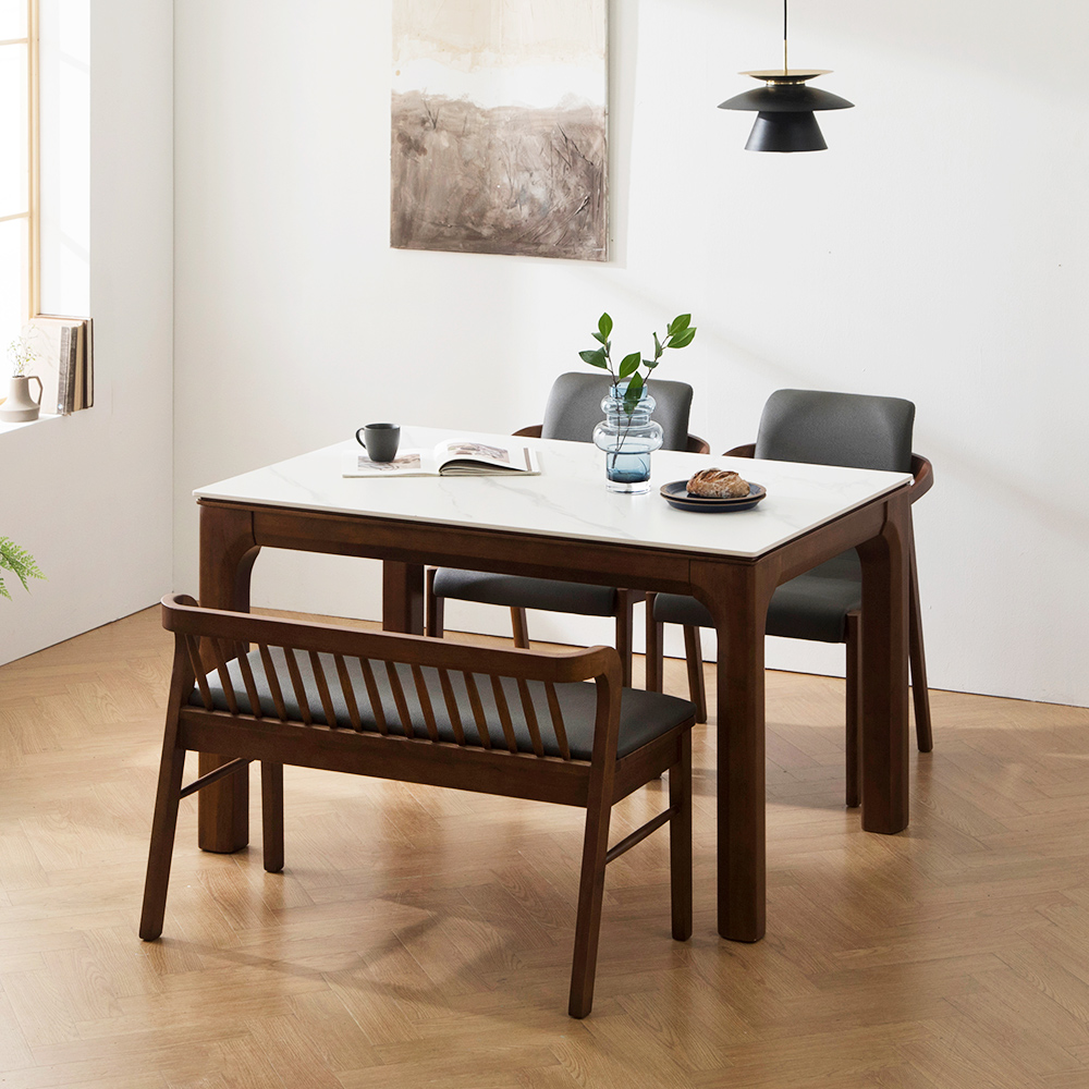 장인가구 디네트 시크 포세린 세라믹 원목 4인용 식탁세트 테이블 1300