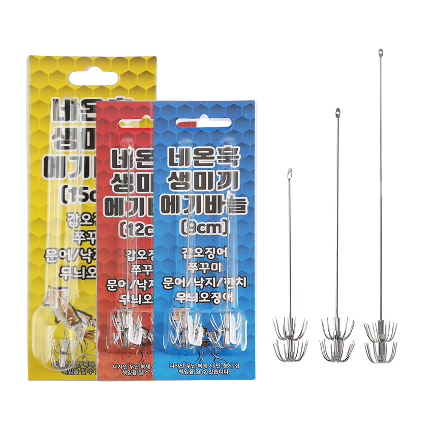 국산 네온훅 생미끼 에기 바늘 갑오징어 쭈꾸미 문어 - 상품 이미지