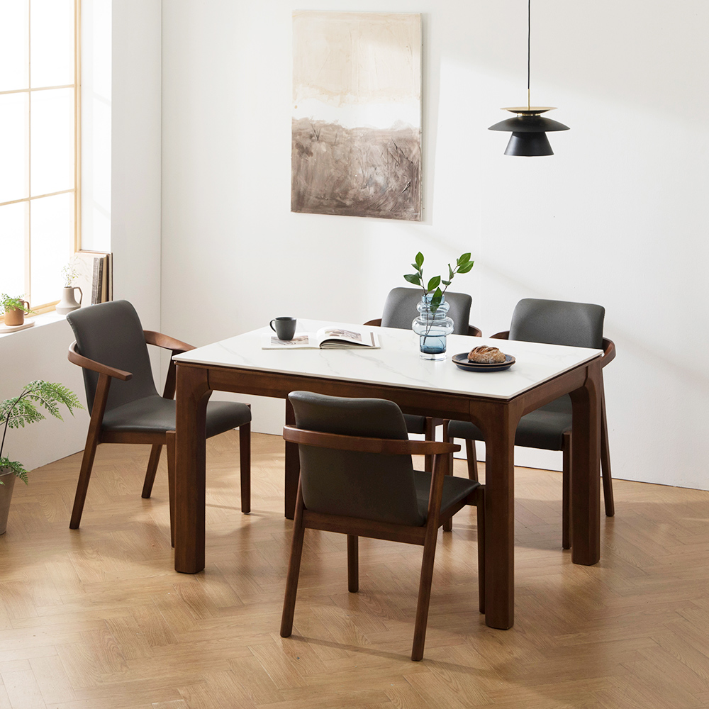 장인가구 디네트 시크 포세린 세라믹 원목 4인용 식탁세트 테이블 1300