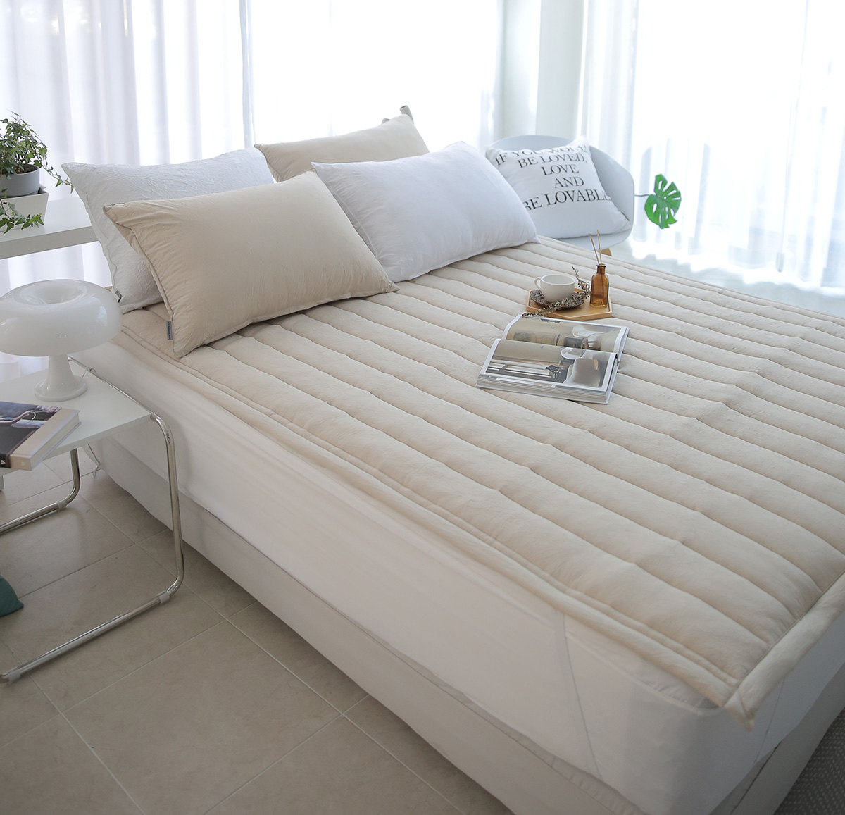 이불패드 패밀리 침대패드 겸 이불 크리즈 알러지케어 고정밴드 Q