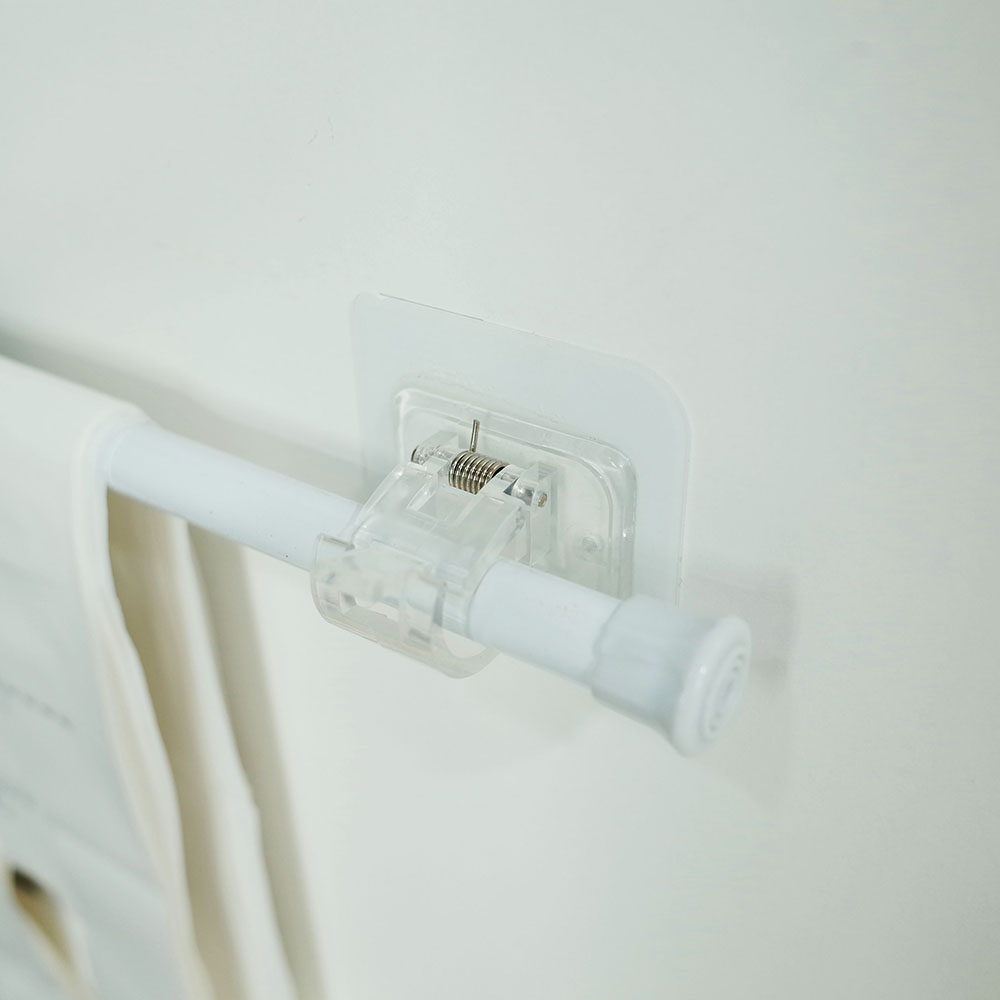 투명 접착식 압축봉 걸이 2P 브라켓 집게 무타공 부착식