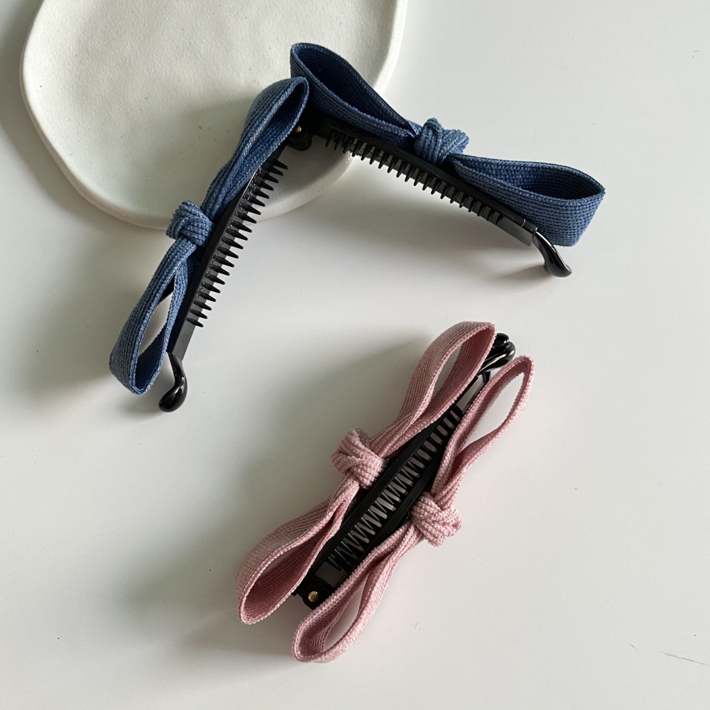골덴 코듀로이 심플한 리본 바나나핀 올림머리집게 (7Color) 이미지 6