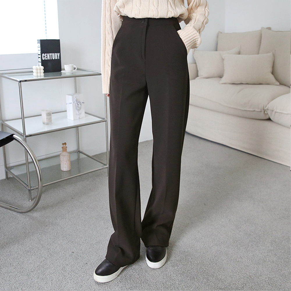 겨울 하이웨스트 밴딩 와이드팬츠 여성 기모바지 밴딩 여자 슬랙스 겨울팬츠 고무줄 통바지 - 상세 이미지 3