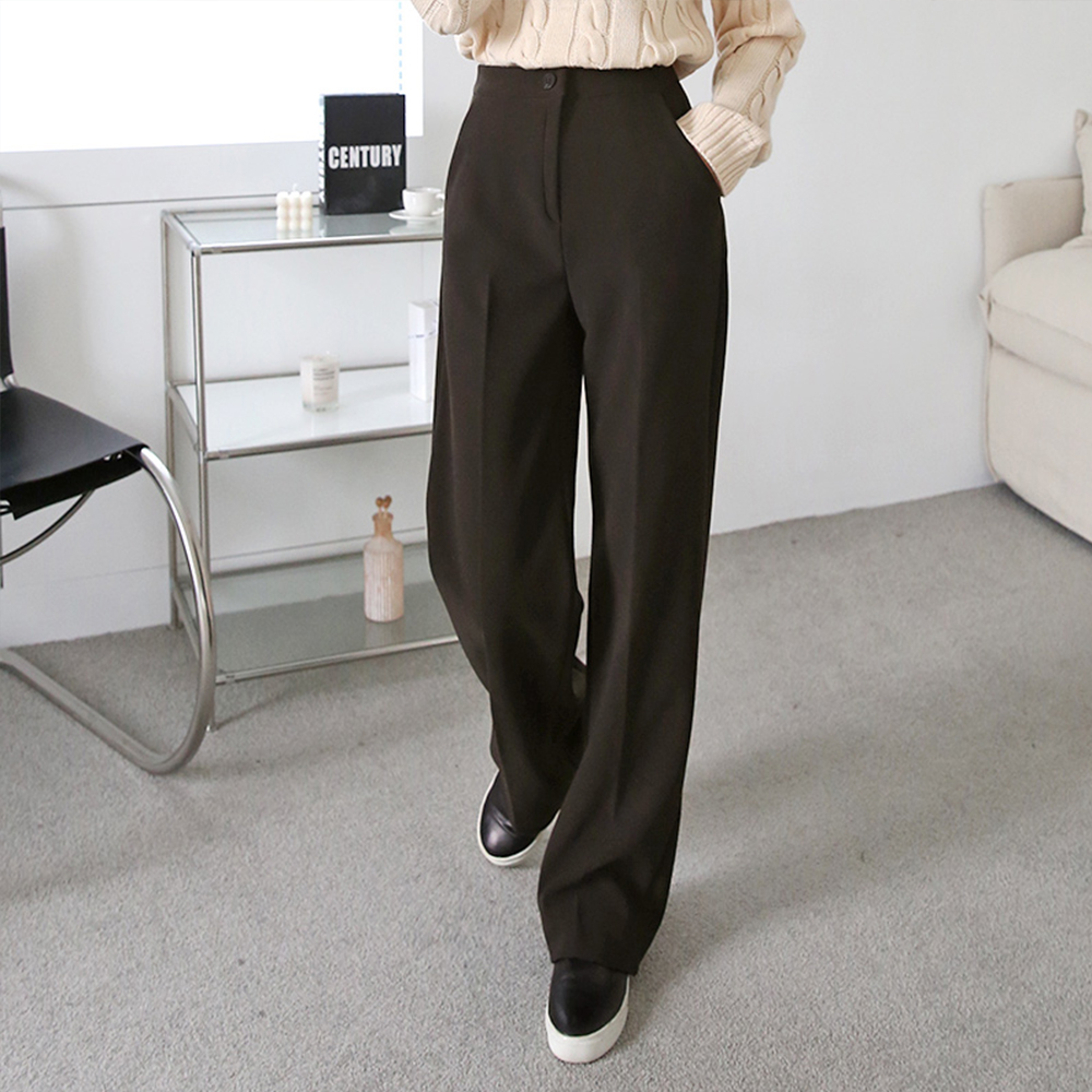 겨울 하이웨스트 밴딩 와이드팬츠 여성 기모바지 밴딩 여자 슬랙스 겨울팬츠 고무줄 통바지 - 상세 이미지 5