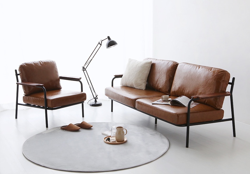 카페 인조 가죽쇼파 1인용 레자 원목 업소용 대기실 빈티지 소파 BUGOK