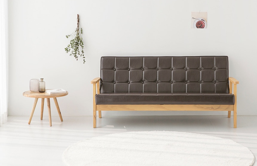 카페 인조 가죽쇼파 1인용 레자 원목 업소용 대기실 빈티지 소파 BUGOK