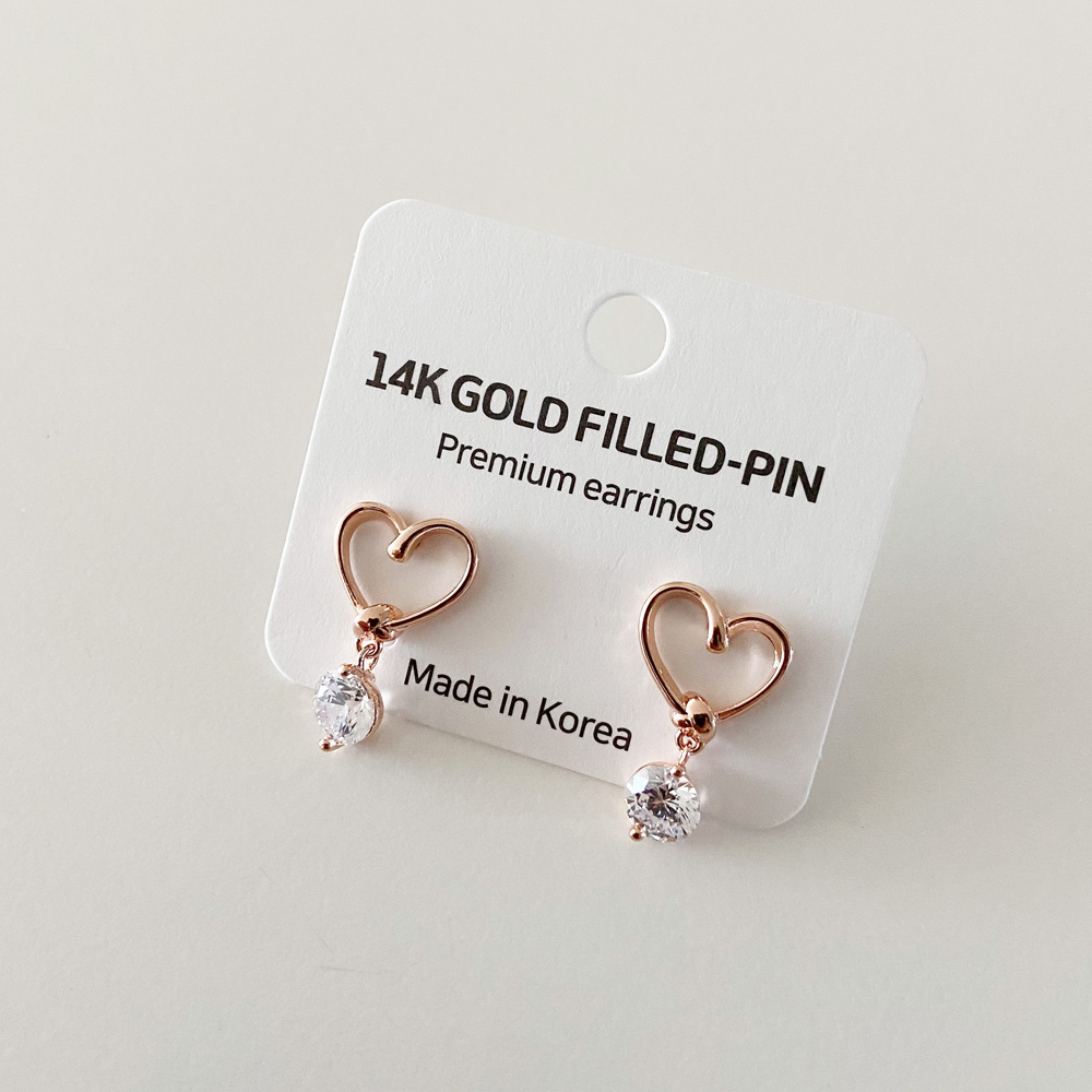 14K 골드필드침 러블리 하트 큐빅드롭 무알러지 금침귀걸이 - 상세 이미지 2
