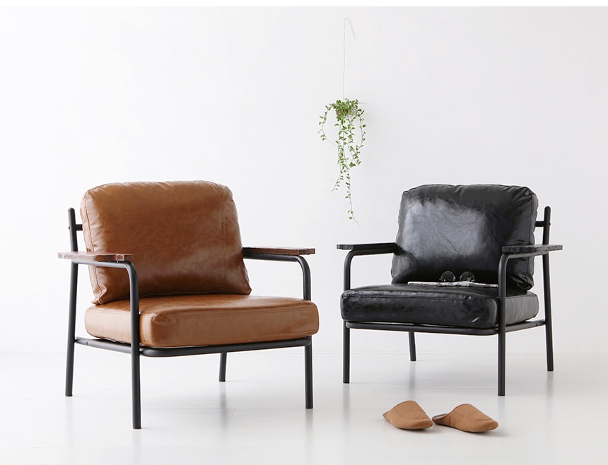 카페 인조 가죽쇼파 1인용 레자 원목 업소용 대기실 빈티지 소파 BUGOK